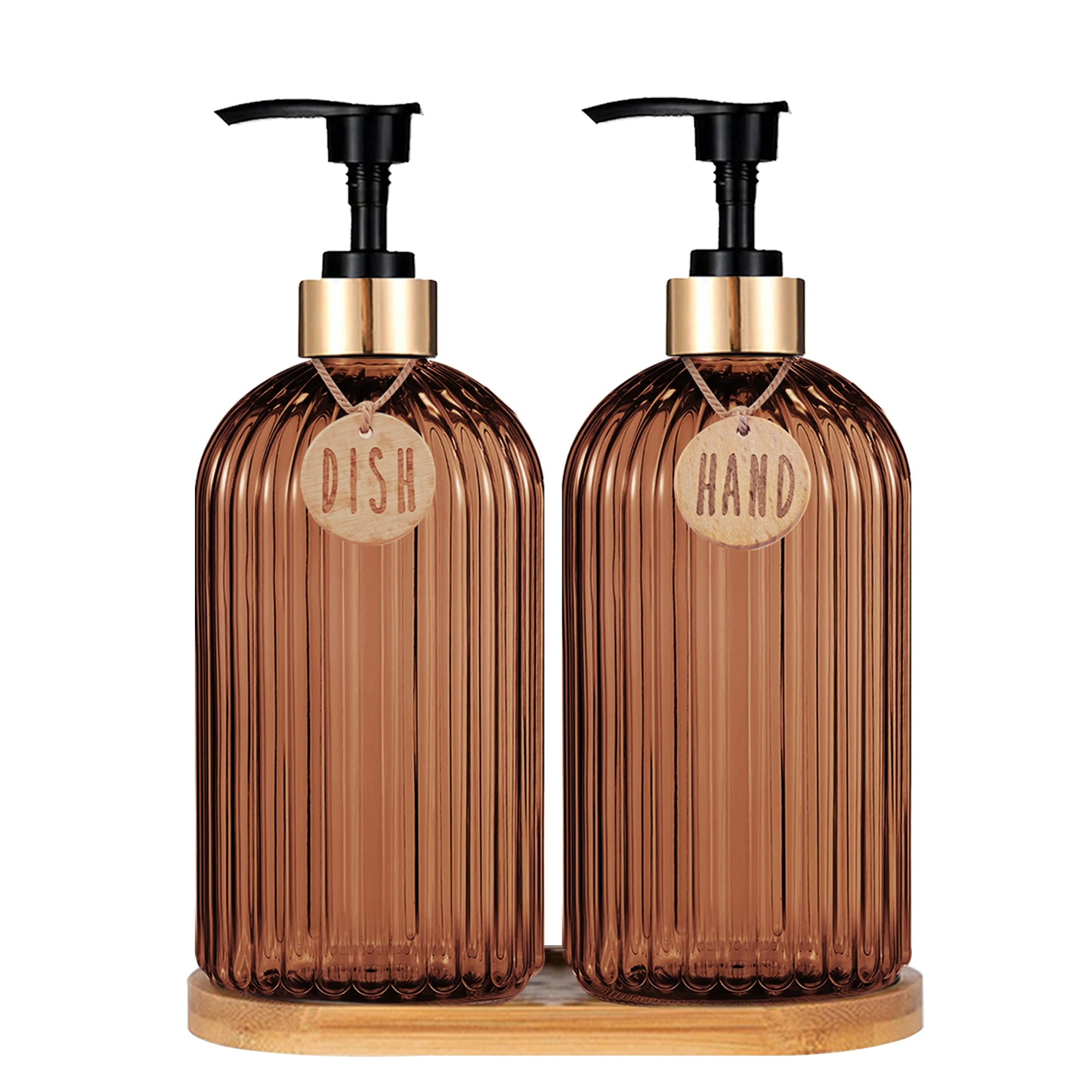 HOUSE OF BRICE™ Amber Soap Dispenser Set – Refillable Pump Bottles (Set of 2)