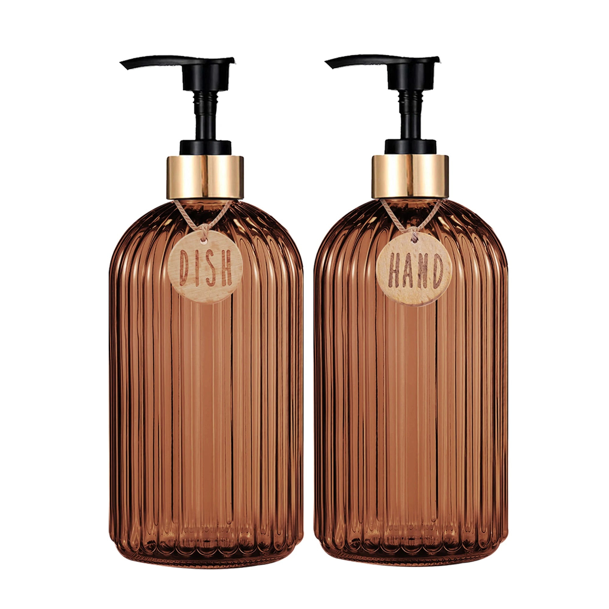 HOUSE OF BRICE™ Amber Soap Dispenser Set – Refillable Pump Bottles (Set of 2)